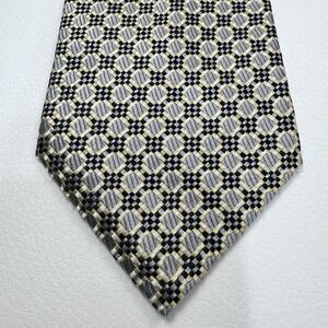 Cerruti‎ 1881 Paris Silk Tie Gray Black Geometric Pattern Made in France